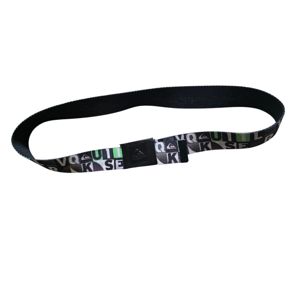 Quiksilver Clasp Buckle Canvas Belt Black Green White Y2K Surf Adjustable 32"